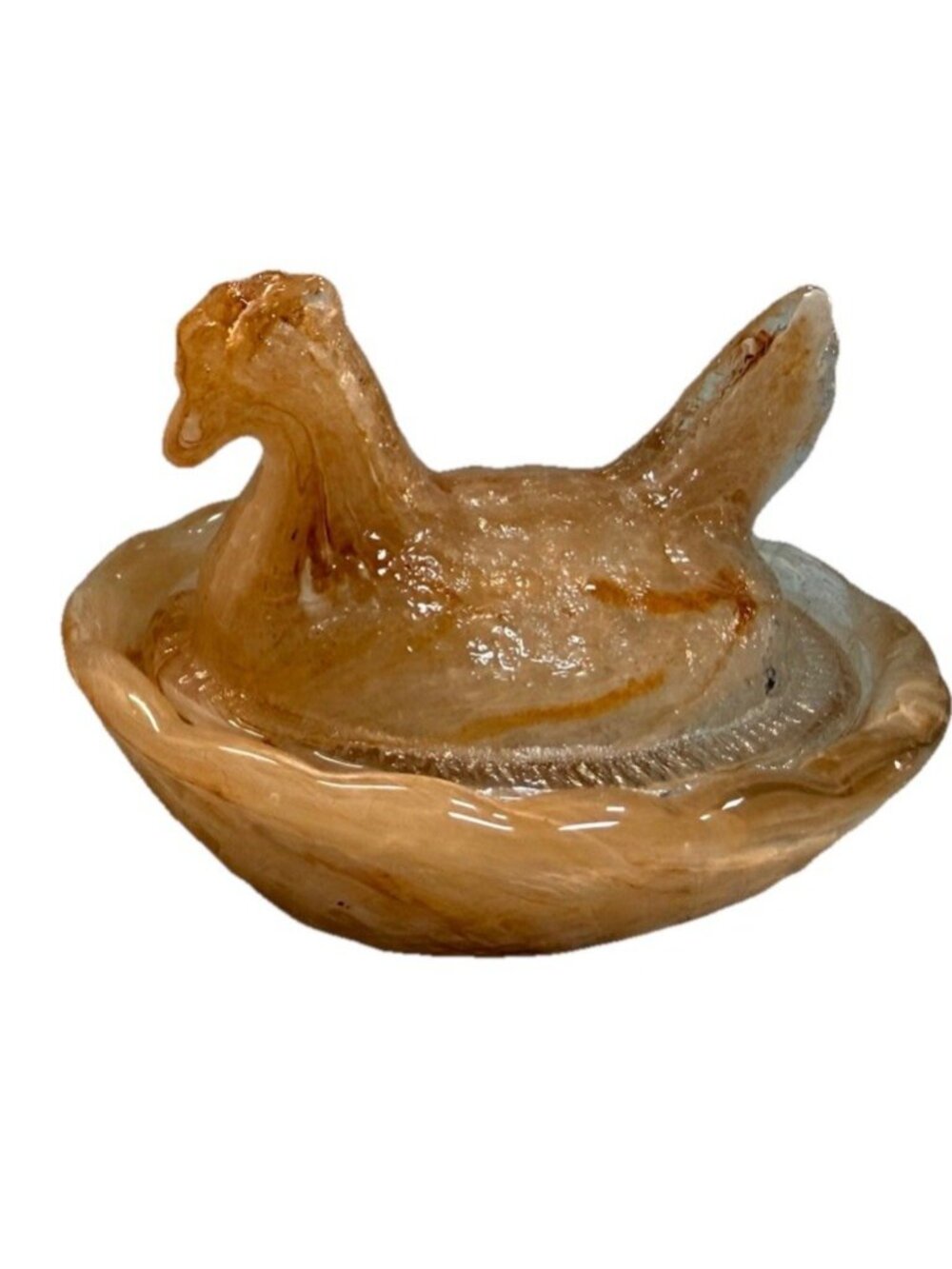 Glass Slag Swirl Caramel Miniature Hen On Nest Covered Salt Cellar Cottagecore